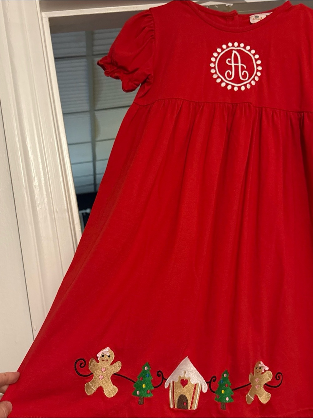 RED CHRISTMAS MONOGRAM A DRESS EUC